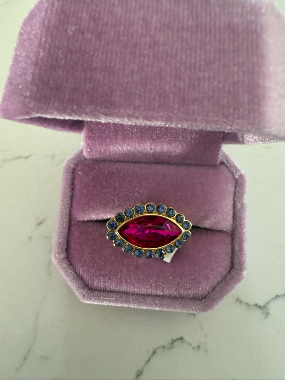 Kurt Geiger Gold-Tone Ring with Fuchsia Marquise and Blue Accent Stones